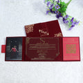 Burgundy Velvet Wedding Folder Tri-fold Hardcover Wedding Invitation with Gold Foil Paper Envelope