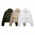 ZATRHMBM Fashion Women's Zipper Jacket Coat 2024 Winter Long Sleeve Button Pocket Outerwear Short Street Elegant Women's Jacket