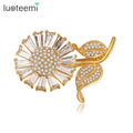 LUOTEEMI Fashion 18k Champagne Gold Plated Metal Invitation Sunflower CZ Crystal Scarf Pin Brooch Wedding