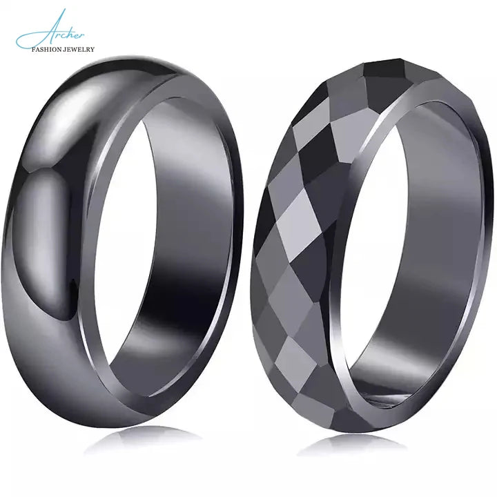 Stone Ring Men Hematite Ring Hip-hop Fashion Simple Best-selling Men Couple Ring Magnetic Black Stainless Steel Anniversary