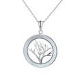 925 Sterling Silver Round Shape Abalone Shell Tree of Life Silver Necklace Pendant