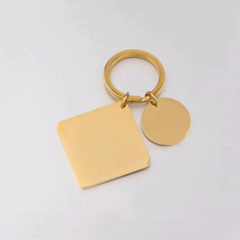 Custom Personalize Date Calendar QR Code Stainless Steel Square Disc Blank Key Ring DIY Blank Metal Keychains Engraved Key Chain