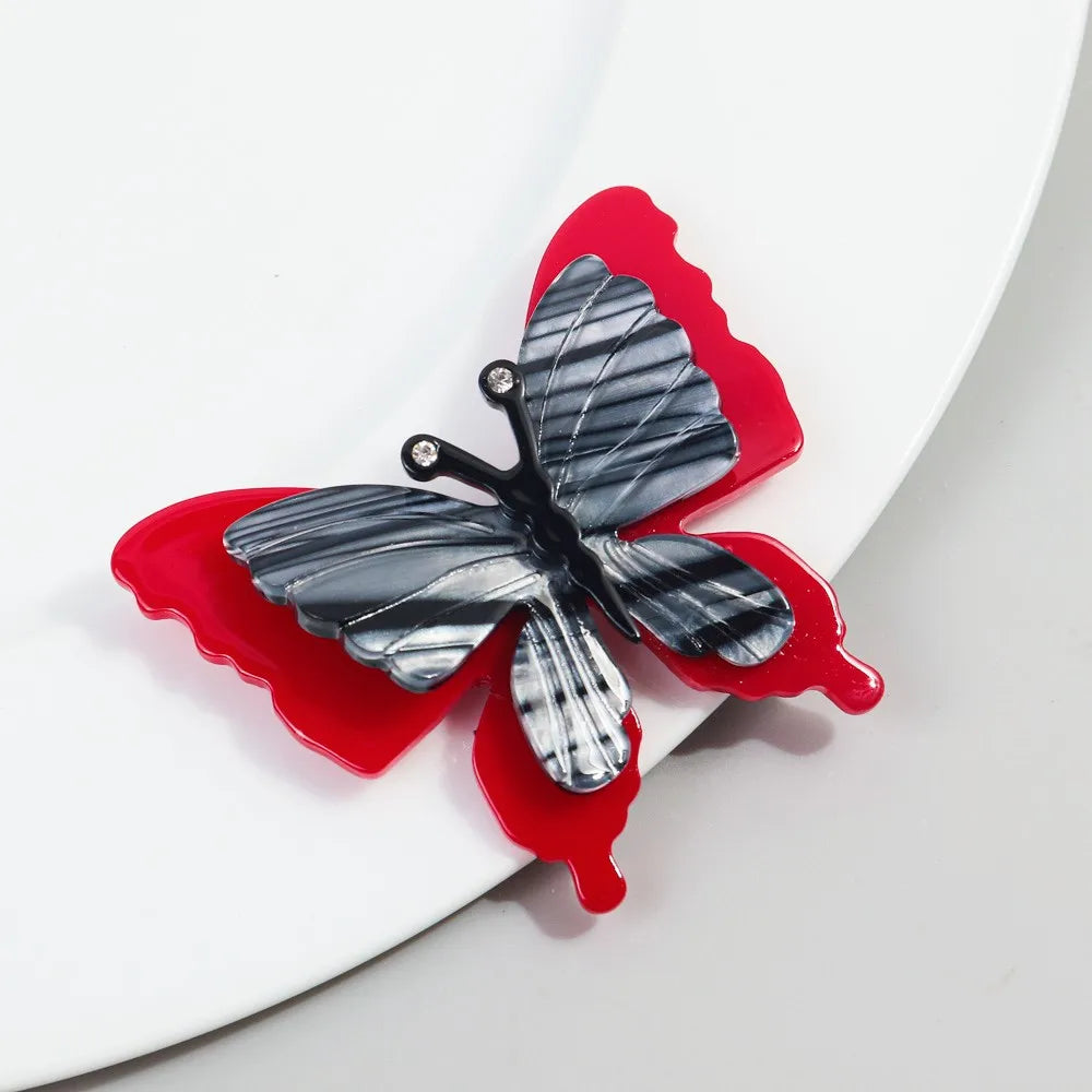 Fashion Party Jewelry Lapel Pin Office Clothing Accessories Elegant Red Butterfly Marble Wings Acrylic Brooch for Women