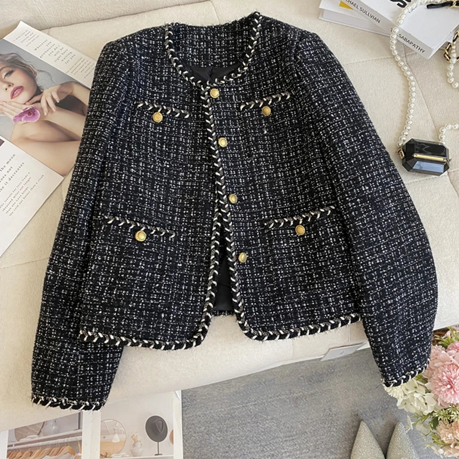 Women's Autumn and Winter New Beauty Temperament Short Style  Versatile Suit Coat Plus Size Jacket Tweed Top