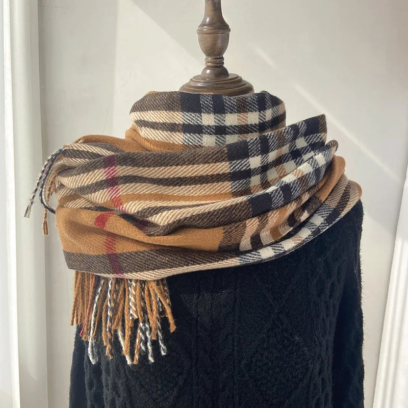 Cheap Winter Soft Check Tassel Scarves Fashion Tassel Scarf Casual Warm Scarf Classic Plaid Tartan Cashmere Scarf for Women Men