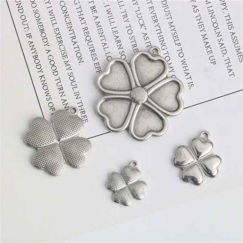 Stainless Steel Love Heart Four-leaf Clover Five-leaf Grass Do Old Pendant Necklace Bracelet Diy Taige Jewelry Jewelry Accessor