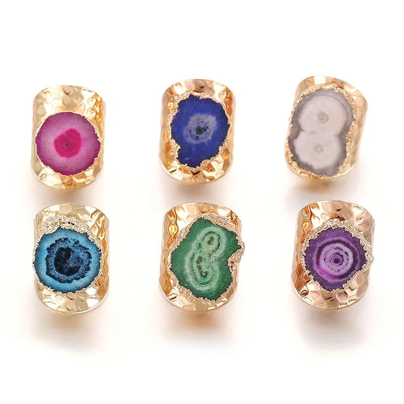 Reiki Crystal Red Druzy Stone Napkin Ring Natural Healing Heishi Gemstone Chunky Ring Gold Plated Copper Wrap Christmas Jewelry