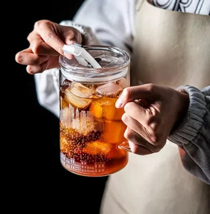 High Borosilicate 1000ml Heat Resistant Glass Coffee Cup with Scale Glass Beaker Milk Breakfast Cup with Straw