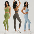 High Quality Nude Feeling Soft Gym Yoga Set for Women Free Size Custom Logo Open-Back Sport Bra Pants 2pcs Sexy Satin Leggings