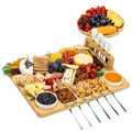 Large Wood Serving Bamboo Charcuterie Board Set Unique for Cheese Board Kitchenware