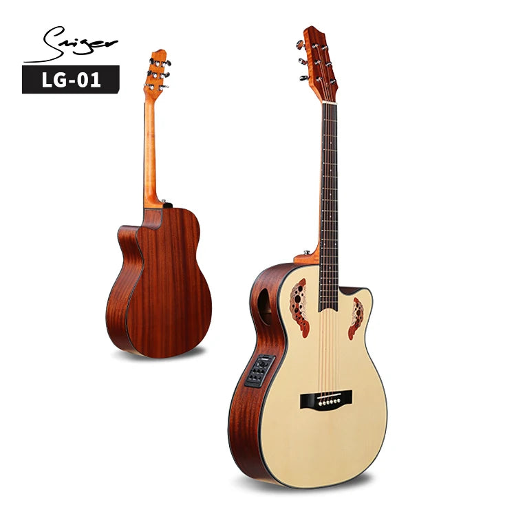 2022 New Acoustics Guitars Engraved Grape Sound Hole Design Built-in EQ Pickup Guitar Aucoustic