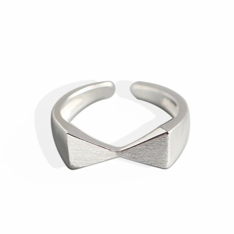 TYJ061 Adjustable Finger 925 Silver Ring for Women 925 Sterling Silver Brushed Bowknot Minimalist Band Ring