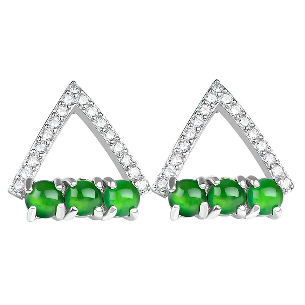 S925 Silver Inlaid Natural Jadeite Earrings Fashion Simple Earrings Ladies Jewelry