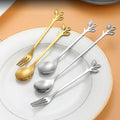 Creative Stainless Steel Leaf-Design Tableware Set Mirror Polish Home Design Extended Coffee Stirring Spoon Dessert Fruit Fork