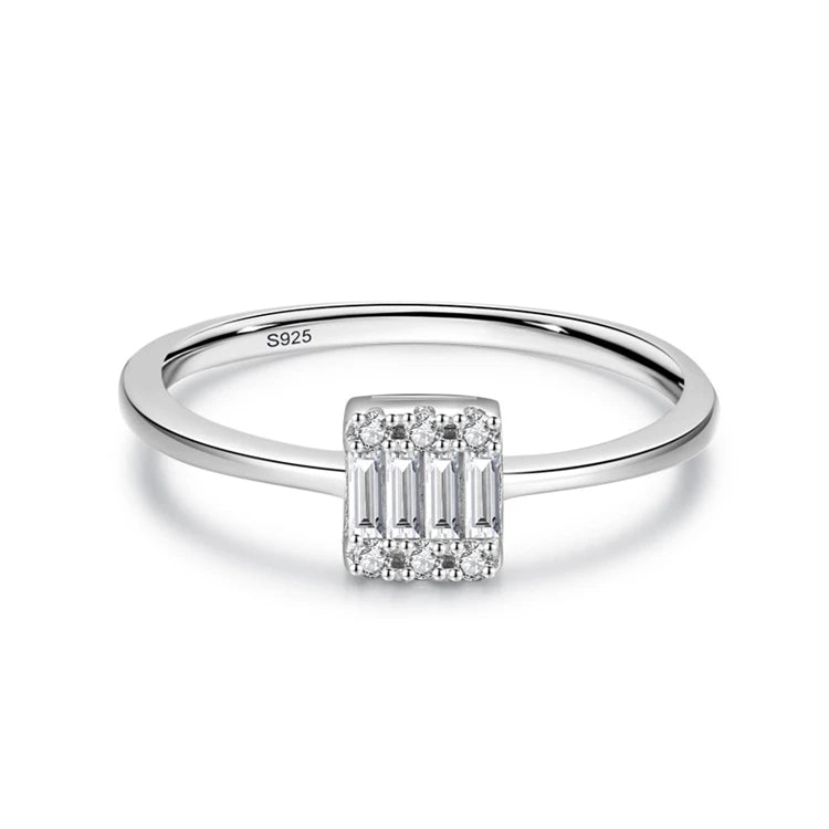 925 Sterling Silver Baguette CZ Diamond Wedding Ring Square Moissanite Eternity Band Rings for Women for Parties