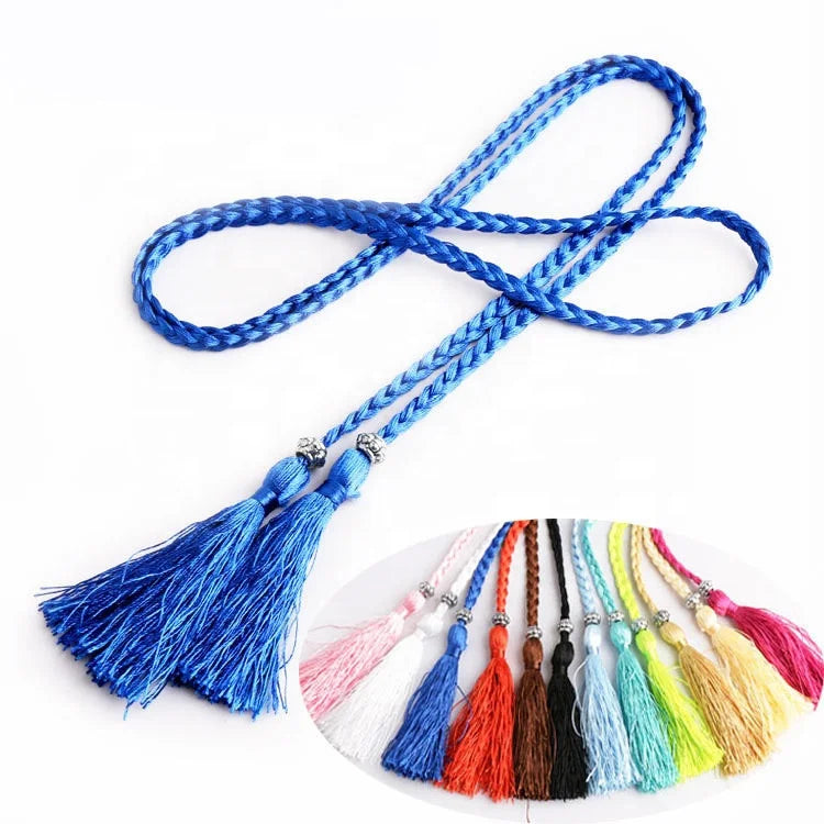 Korean Summer Fashion Women's Fabric Belts with Tassel Rope Accessories for Women's Clothing