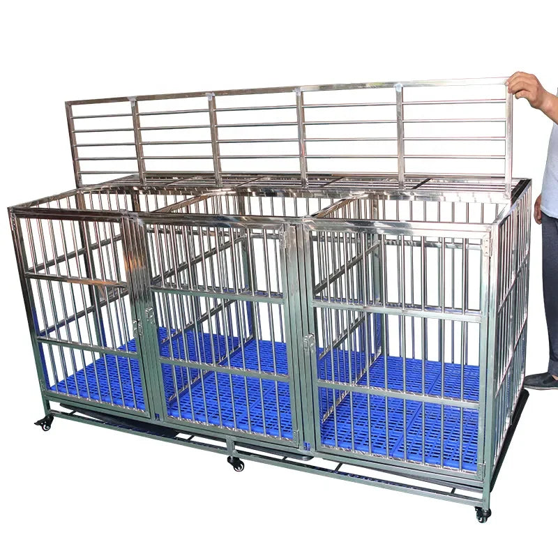 Factory Cutsomize Wholesale Strong Stainless Steel Material 3 Layers 9 Door Folding Big Pet Dog Cage With Wheels