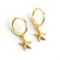 925 Sterling Silver Cute Summer Ocean Fine Jewelry Starfish Charm Dangle Hoop Drop Earrings 18K Gold Plated