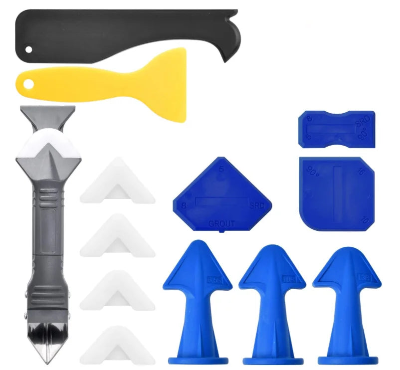 Caulking Tool Kit Stainless Silicone Sealant Finishing Tool Grout Scraper Caulk Remover and 6.5R 10R 13R Caulk Nozzle Finisher f