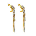 Tarnish Free & Waterproof Long Luxury Clear Crystal Tassel Earring Stainless Steel Jewelry