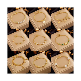 Fashion Stainless Steel Diamond Pendant Pearl Butterfly Bracelet Heart Charm Bracelet Gold-Plated Snake Irregular Women Bracelet