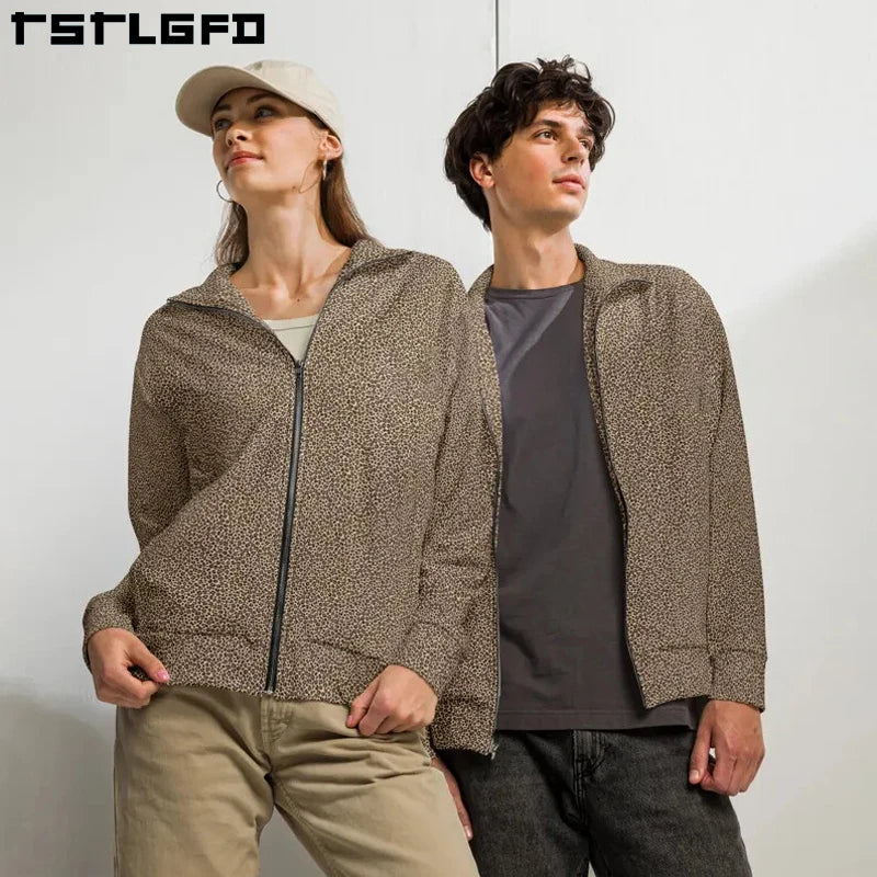 Wholesale Men's Clothing for Casual Wear Lightweight Leopard Print Nylon Track Jacket Windbreaker Track Jacket Men