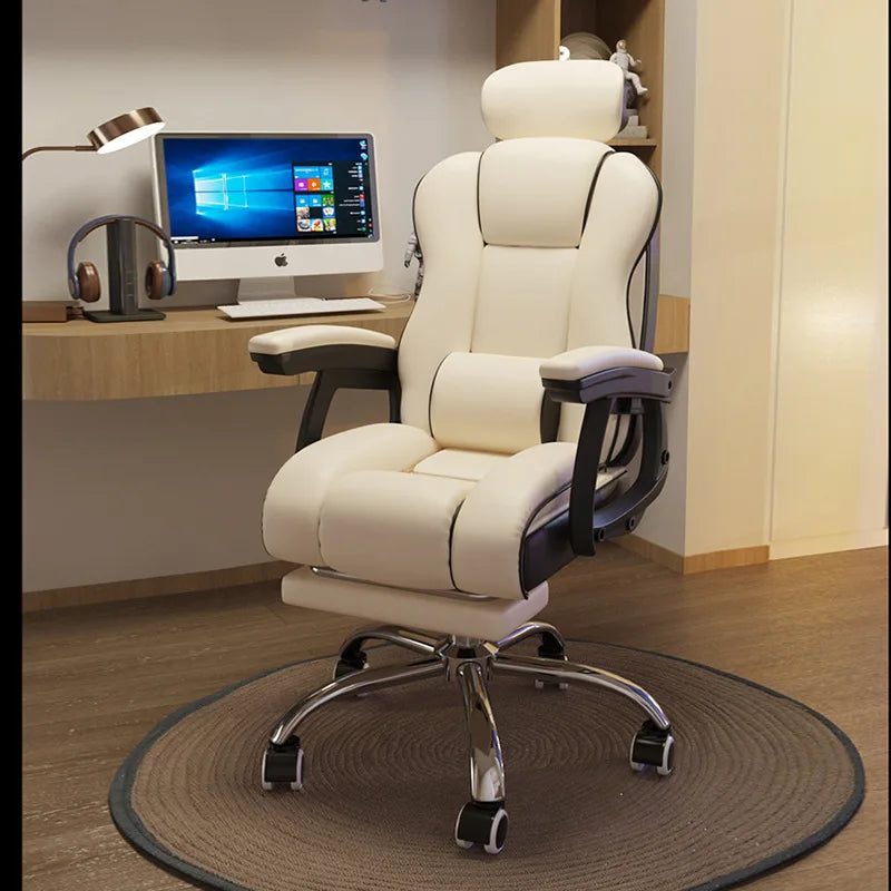Luxury White Racing Office Chair Comfortable Boss Reclining Swivel Chair Executive Leather Ergonomic Office Chair