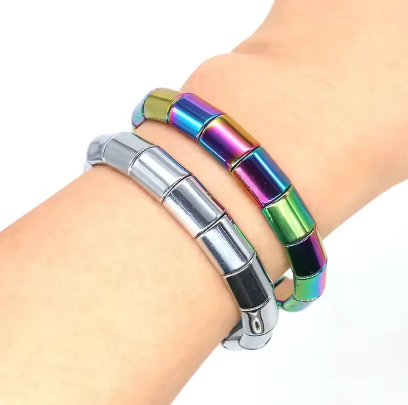 Fashion Jewelry Bracelets Bangles 18K Gold Plated Double Hole 11x10mm Nugget Natural Stone Hematite Health Bracelet