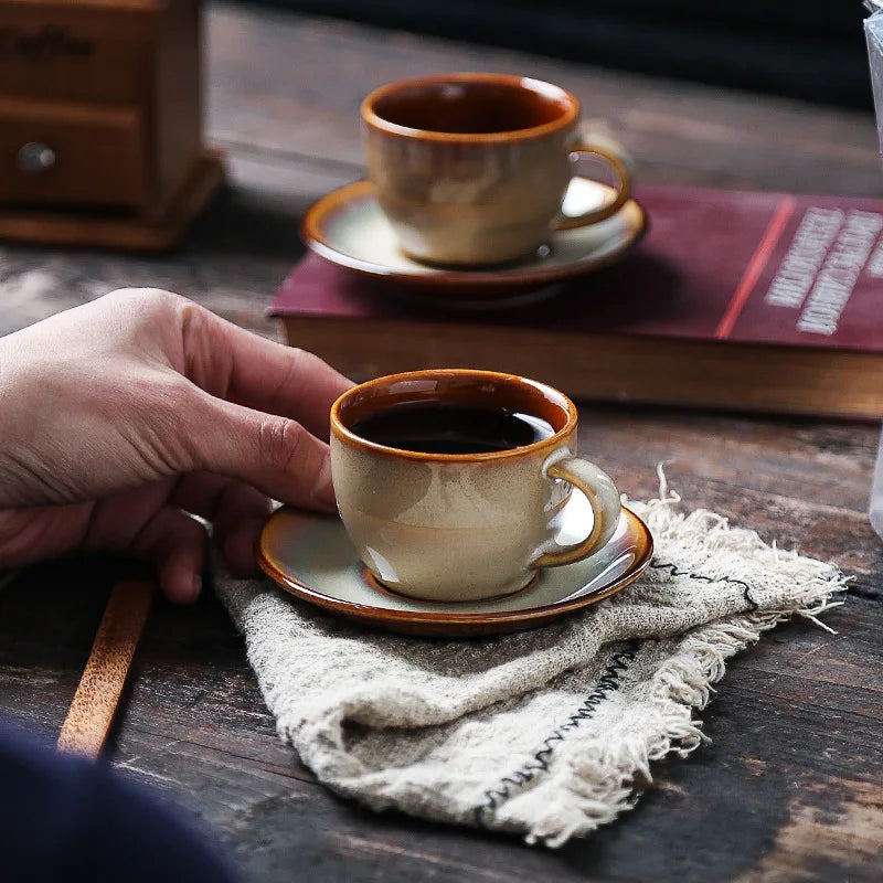 European Ceramic Mini Espresso Coffee Cup and Saucer Set for Tea & Coffee Beverages