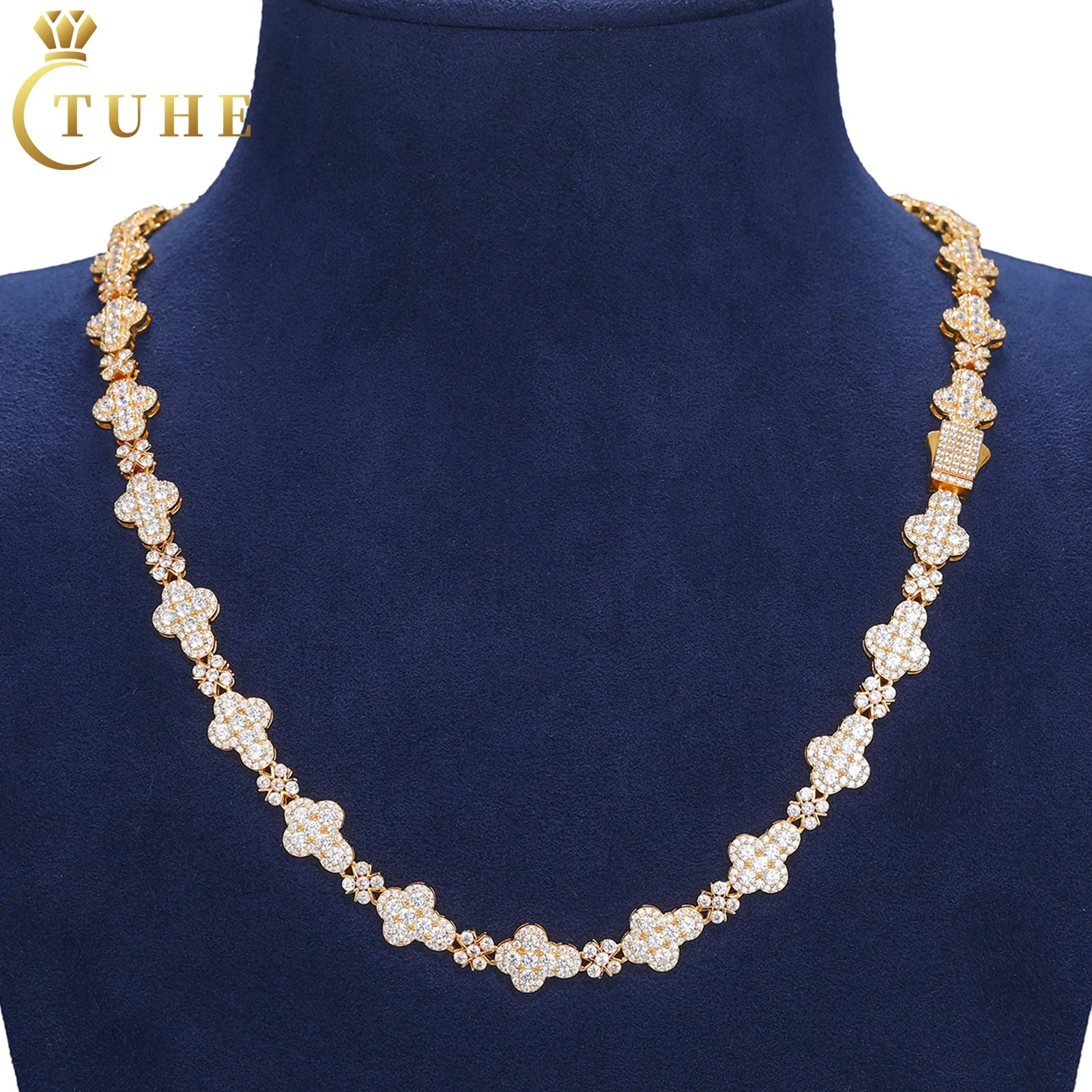 New Cross Collection 10mm 925 Sterling Silver VVS Moissanite Diamond Iced Out Snowflake Cross Link Chain Necklace