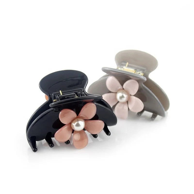 Summer Brand New Flower Hair Accessories Acetate Flower Hair Claw White Pearl Inlay Classy Hair Jaw Claw for Women