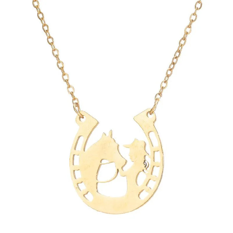 AA00037 Girls Accessories Jewellery Fashion Cartoon Cute Stainless Steel Horse Necklace Hollow Pendant Necklaces