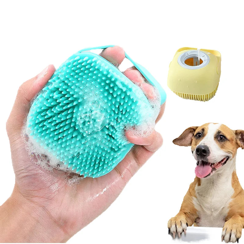 Eco-Friendly Luxury Silicone Pet Shower Brush Shampoo Dispenser Bath Massage Tool for Cats & Dogs Grooming During Bath Time