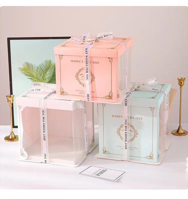 Customized NewTall Wedding Paper Packaging for Large 6-14 Inch Tall Cake Boxes Window for Food Embossing Matt Lamination