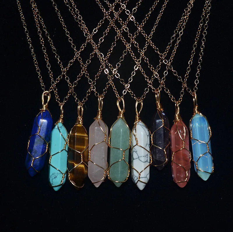 Wholesale Rose Quartz Crystal Amethyst Pendant Necklace Trendy Bullet Shaped Real Crystal Necklace