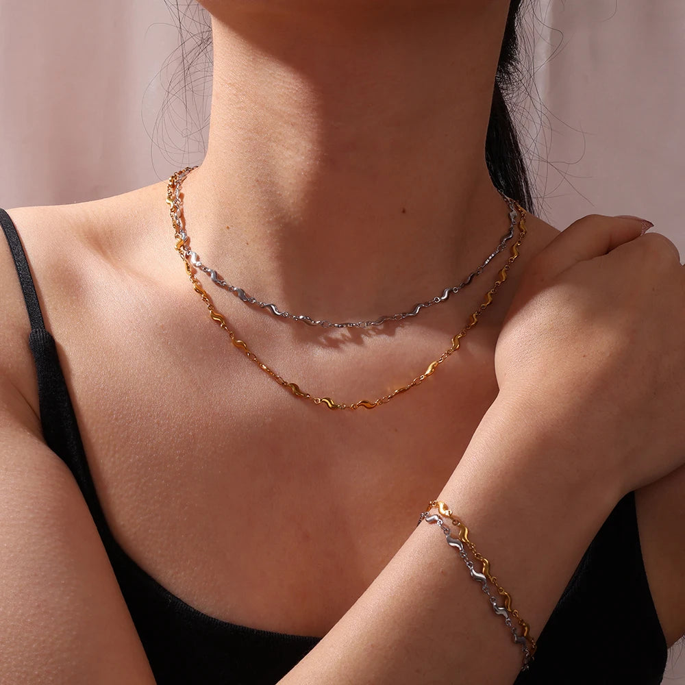 Best Selling Simple Style Stainless Steel  Wavy Chili Pepper Chain Bracelets for Women Necklace & Bracelets Jewelry Set