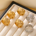 Women 10mm Wide Double Row Heart Rings Non-Fading Rhinestone Set Romantic Finger Rings 18K Gold PVD Stainless Steel Finger Bands