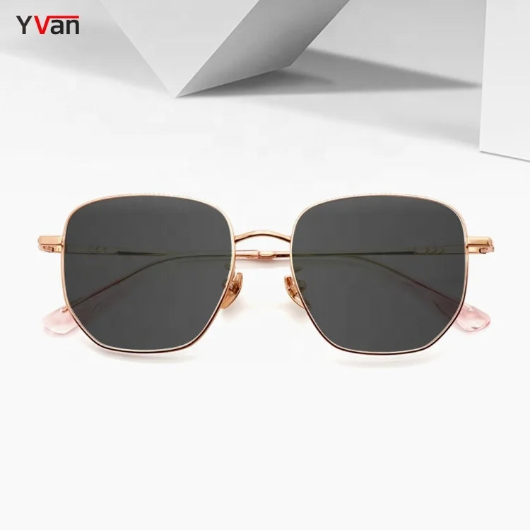 Rose Gold Square Polarized Unisex Sunglasses Titanium Frame Thin Vintage Full Rim Sun Protection Solar Shade