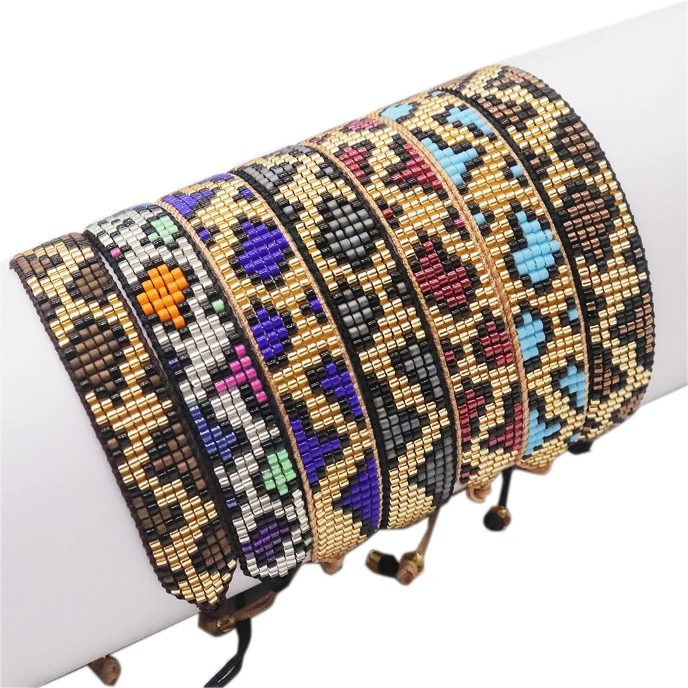 Fashion Design Jewelry Handmade Adjustable Miyuki Seed Beaded Leopard Friendship Bracelets for Women