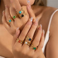 Stainless Steel Hollow Multi Color Birth Stone Rings for Women Trendy Ladies Finger Ring Female Hand Accessories Fashion Jewelry
