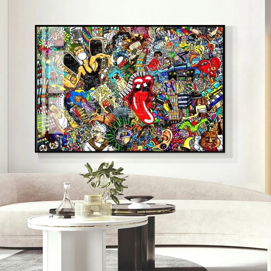 Music Graffiti Wall Art Abstract Canvas Poster Crystal Porcelain Painting
