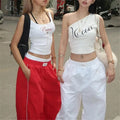 Fashion Casual Letter Print One Shoulder Tank Top Women Korean Streetwear Summer Basic Vest Y2K Sleeveless Crop Top