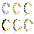 FUAMAY Gold Plated 925 Silver 3mm Wide Ear Cuff Earrings Colorful Emerald Amethyst Rainbow Baguette Ear Cuff De Colores