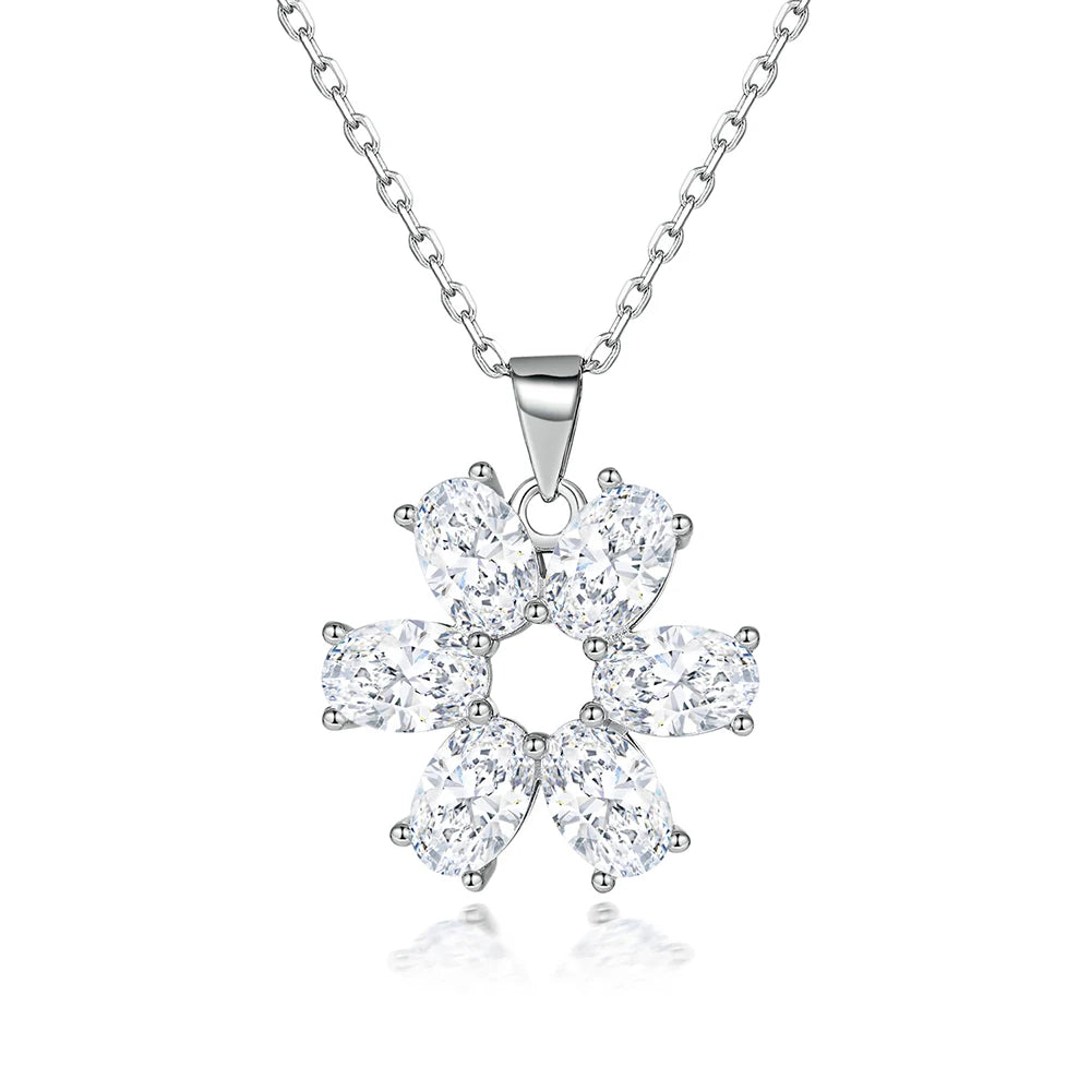 Hot Sale Flower Pendant Oval Cut 4*6mm Original Design Promise Party Necklaces 925 Silver