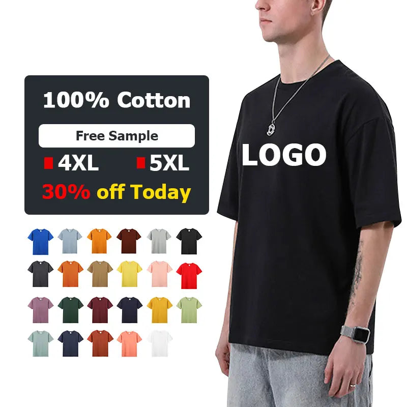 2024 New Oversized 250g Heavy Cotton Solid Color Blank Round Neck Short-sleeved T-shirt Custom logo Printing Mens Tshirts