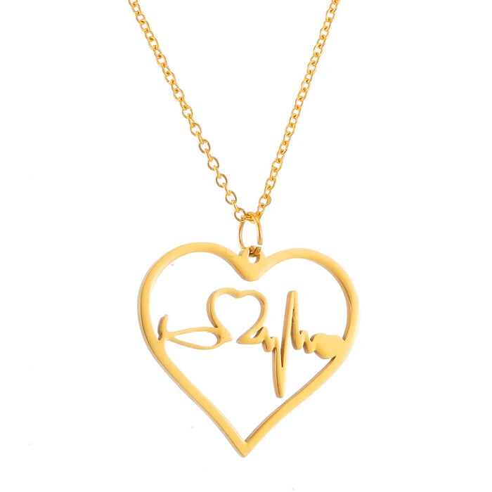 Wholesale Romantic Love Heart 18K Gold Plated Stainless Steel Pendant Necklace Trendy Link Chain Unisex Valentine Anniversary