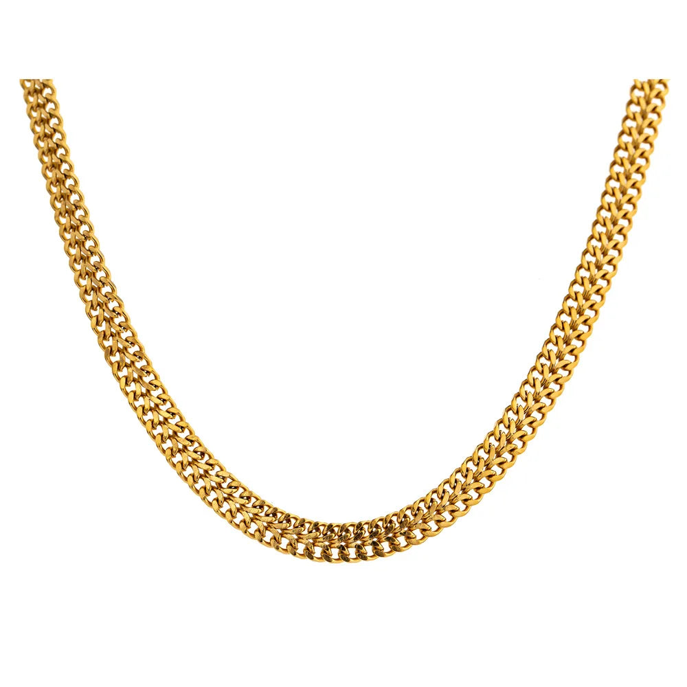 Fashion Chic Stainless Steel Double Rows Cuban Link Wheat Chain 6.5mm Wide 45+5cm Necklace Silver and Gold Men Women
