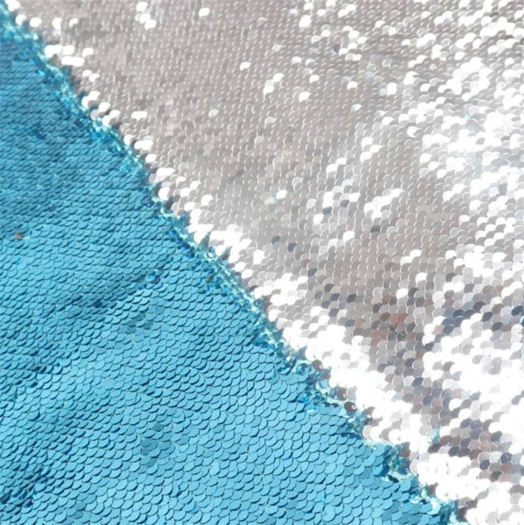 Wholesale Custom Mermaid Reversible Flip Stretch Fabric 5mm Sequins Sky Blue to Silver for Girls Wedding Dresses