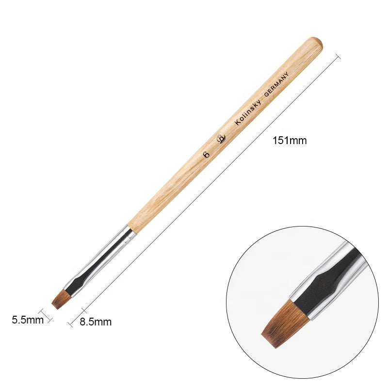Professional Luxury Flat Nylon Gel Nail Brush Wood Color Handle Oval Hair Shape Crimped Ferrule Wholesale Supplies Novel Design