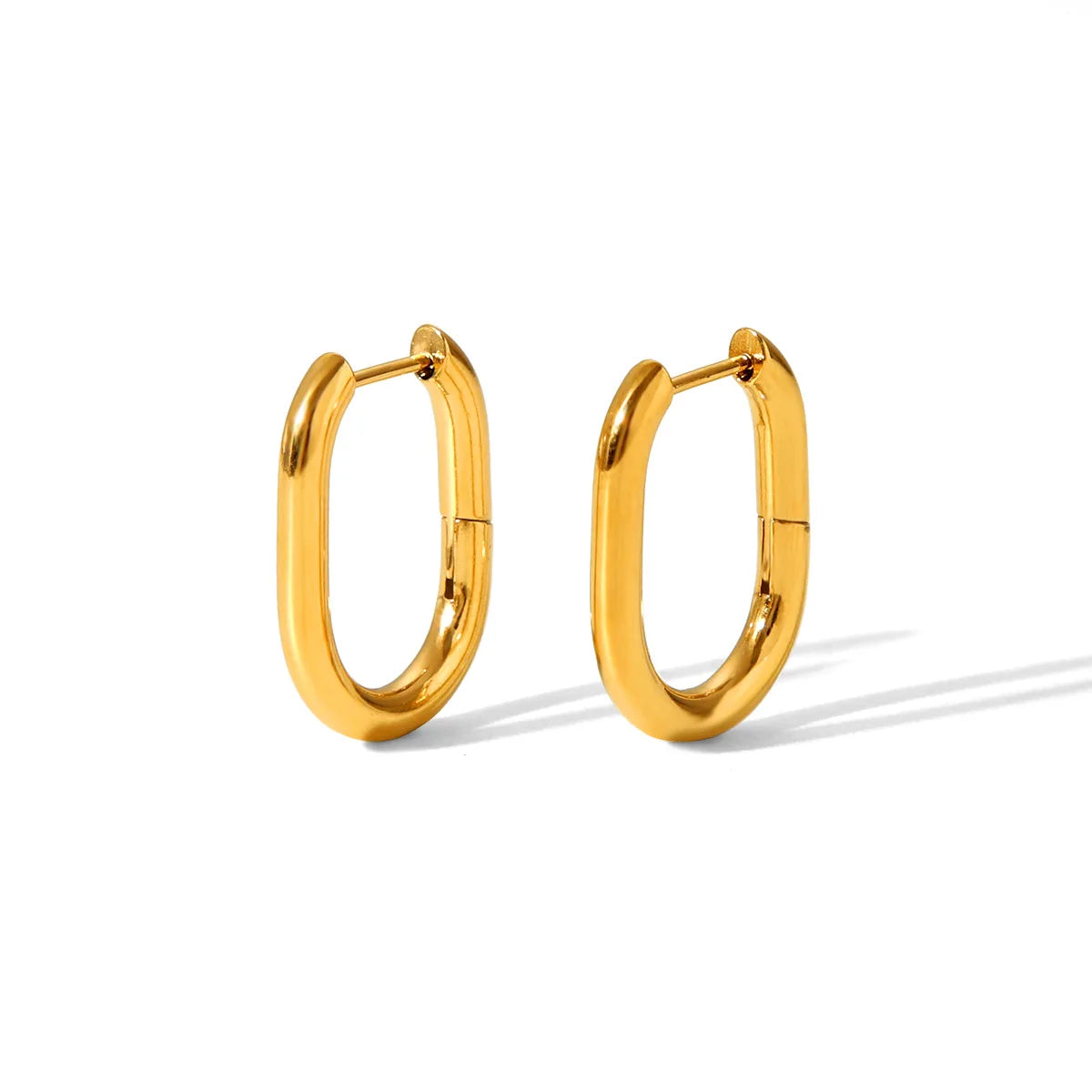 Simple Geometric Stainless Steel Gold-Plated Trendy U Shaped Hand Polished Anti-Allergy Hoop Earrings for Girls